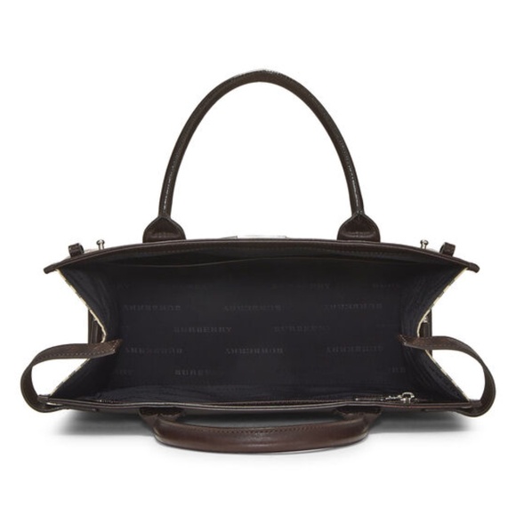 New! BURBERRY Brown House Check Canvas Tote, Iconic Plaid with Leather Handles - Picture 6 of 8